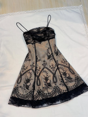 Vintage A Line Spaghetti Strap Embroidery Chiffon Satin Short Homecoming Dress HZ1023